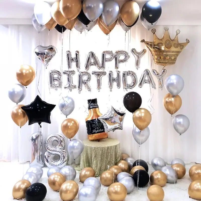 Золотистые металлические латексные воздушные шары с надписью Happy Birthday в виде