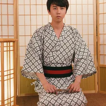 Японское кимоно, костюм, традиционное кимоно с поясом Obi, Мужской Хлопковый банный халат, юката, мужское кимоно, одежда для сна, костюмы для косплея A60610