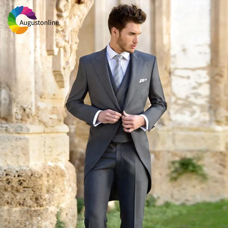 

Grey Men Suits Tailcoat Wedding Suits Bridegroom Custom Slim Fit Groom Tailored Tuxedo Best Man Gentleman Costume Homme 3 Pieces