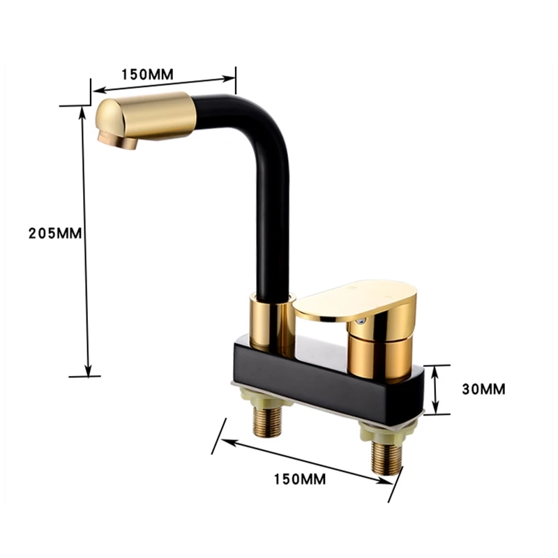 1pc Space Aluminum Basin Hot and Cold Water Faucet Double Hole Three-hole Deck iInstallation 360 Rotating Basin Tap Splash