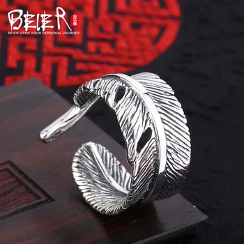 

Beier new store sterling feather open ring for women/men high quality fine jewelry wedding rings YM004