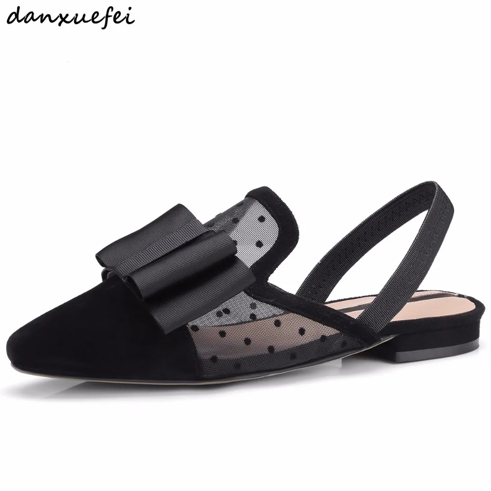 

3 Color plus size 33-43 women's Polka Dot sandals slingbalck slip-on summer sandalias pointed toe bowtie korean style shoes sale
