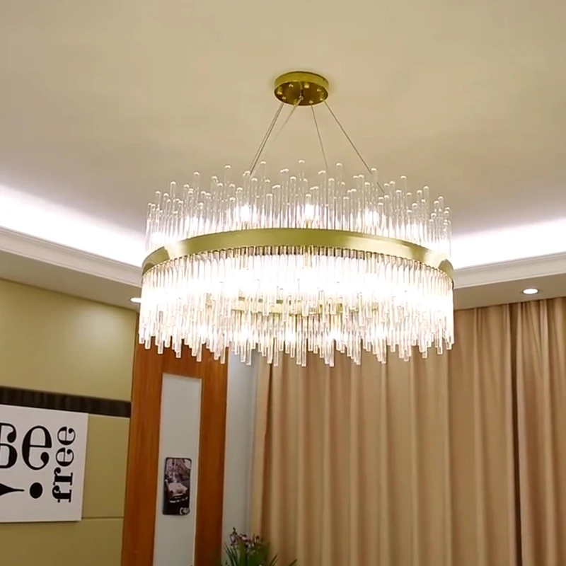 

Gold Modern Glass Chandelier For Living Room Luxury Round Hanging Lamps AC110-240V Kitchen Cristal Lustres G9 Light