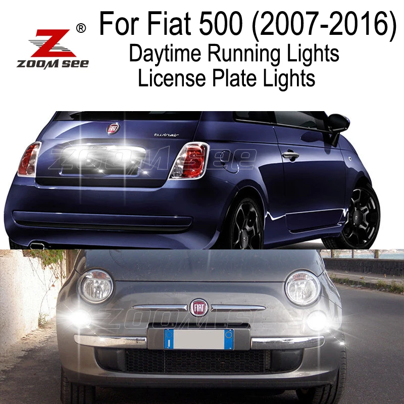 6pcs LED Daytime Running Lights License plate bulb for Fiat 500 Easy Lounge Pop Sport Trekking