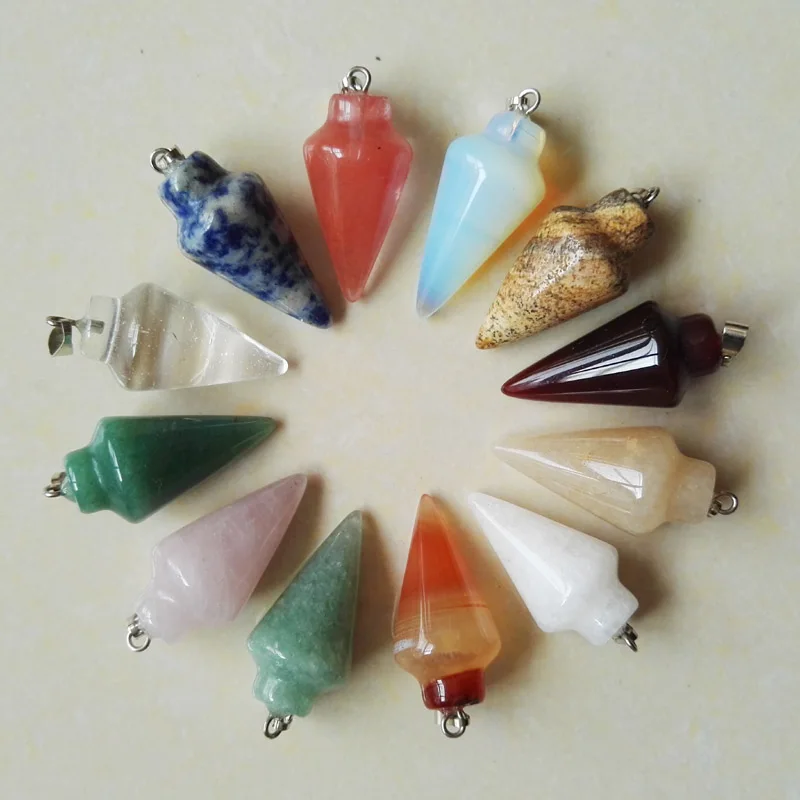 50pcs natural stone pendant pendulum Mixed circular Cone Tapered charms pendant for jewelry making accessories free shipping