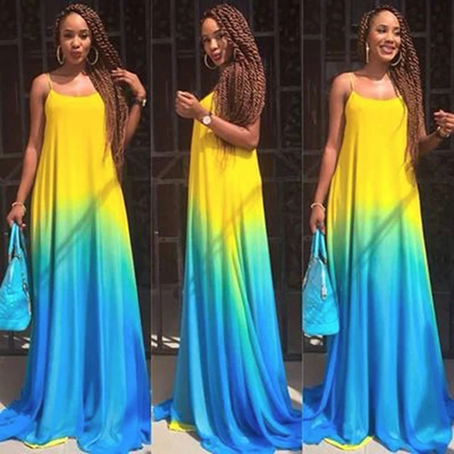 Женская Мода Лето Slim Fit Градиент Цвета Ремень Партии Maxi Dress Long Новое Прибытие |