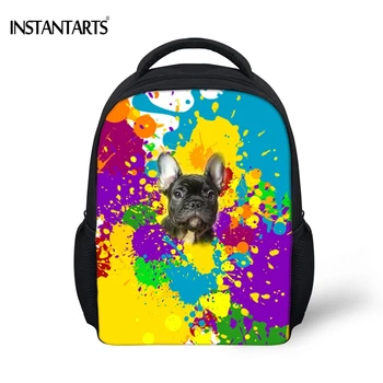 

INSTANTARTS Colorful Paint Splashing Print Kids School Bags Cute 3D Puppy French Bulldog/Pug Dog Design Mini Baby Backpacks