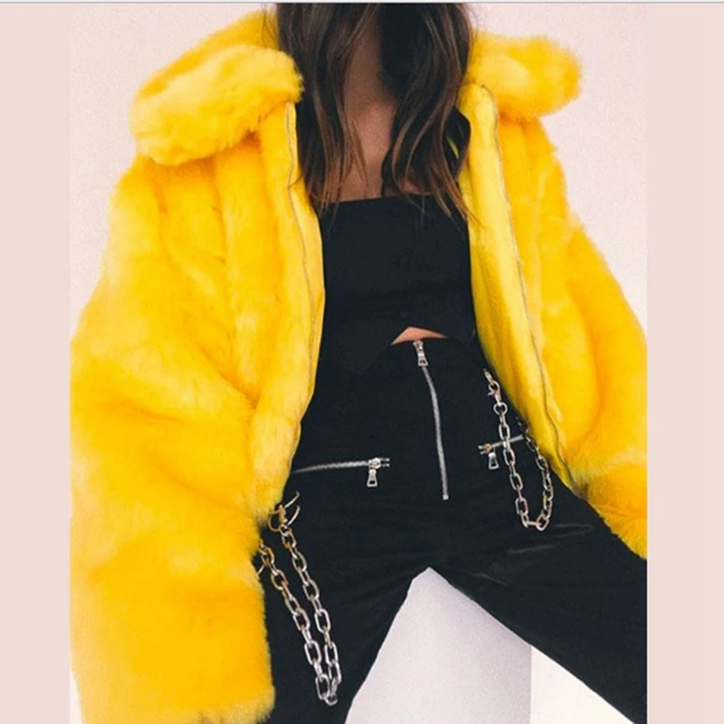 S-4XL Faux Fur Coats Women Thick Brand Steetwear Hip Hop Female Yellow Fur Coats And Jackets Winter Plush teddy Warm Fur Coats