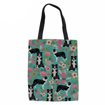 

Canvas Environmental Protection Mom Shopping Bag Border Collie 3D Printing Women's Handbags Tote Bag Casual Coth Bags