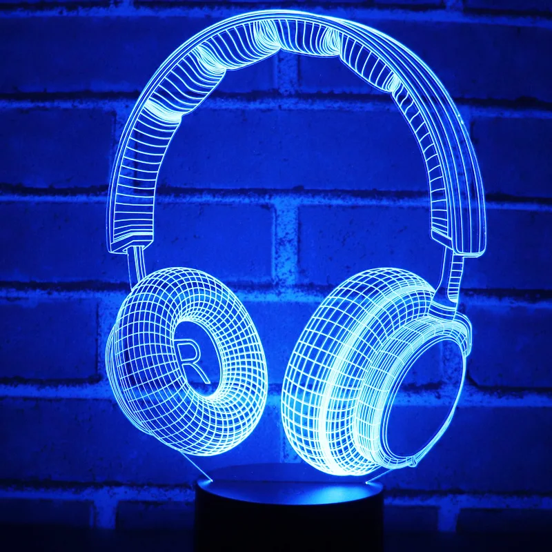 3D светодио дный СВЕТОДИОДНЫЙ Ночник музыка динамическая гарнитура с 7 цветов свет для украшения дома лампа удивительная визуализация