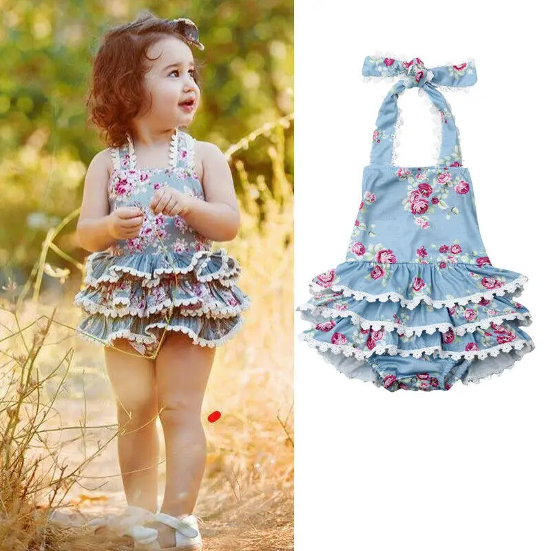 

Newborn Bodysuit for Baby Girls Kids Clothes Infant Clothing Toddler Halter Floral Jumpsuit Summer Layered Bodysuit Baby Outfit