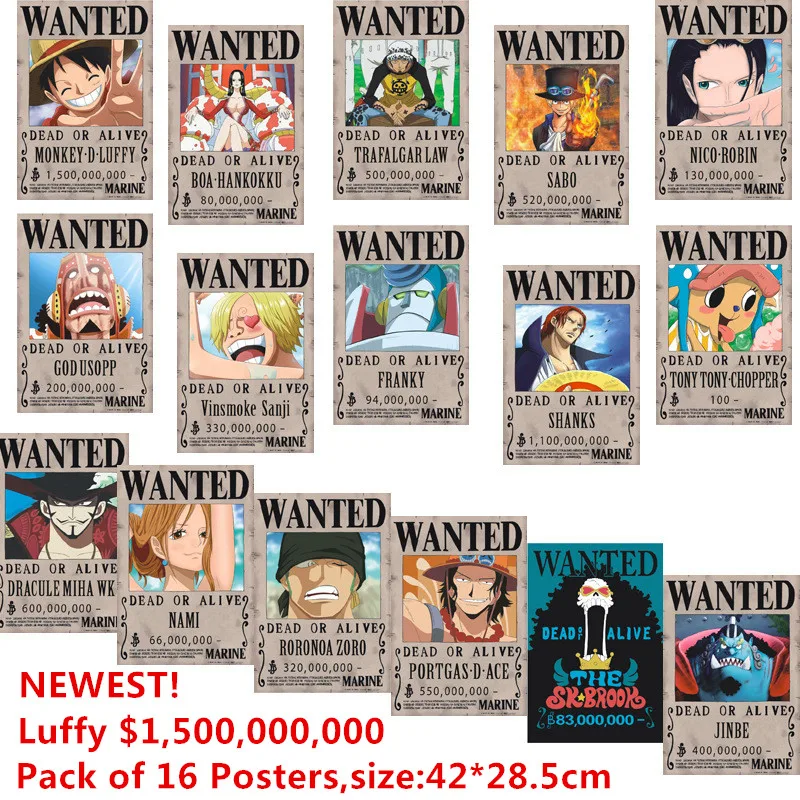 Pack 16 ONE PIECE Wanted Posters