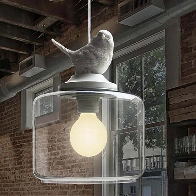 

Glass Hanging American Creative Personality Living Room Dining Room Study Bedroom Bar Led Single Resin Glass Bird Pendant Lamp