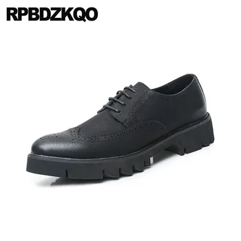 

Lace Up Business Black Brogue Wingtip Elevator Slip Resistant Hidden Height Increasing Shoes Platform Creepers Oxfords Formal