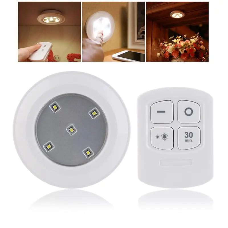 Wireless Puck Light with Remote Control LED Battery Powered Touch Light for Hallway Staircase