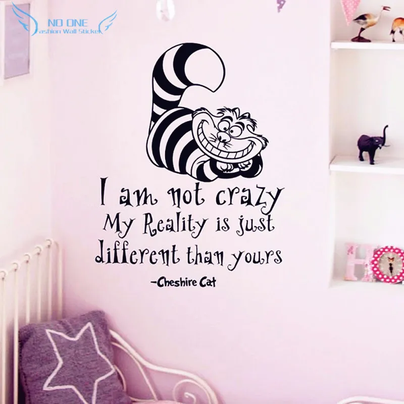 Alice In Wonderland Wall Sticker Cheshire Cat Quotes "I Am Not Crazy.." Vinyl Decals Room Wall ...