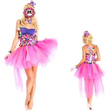 Abbille Funy Super Fancy Pink Dance Costume Cosplay Clown Uniform For Adult Women Halloween Carnival party