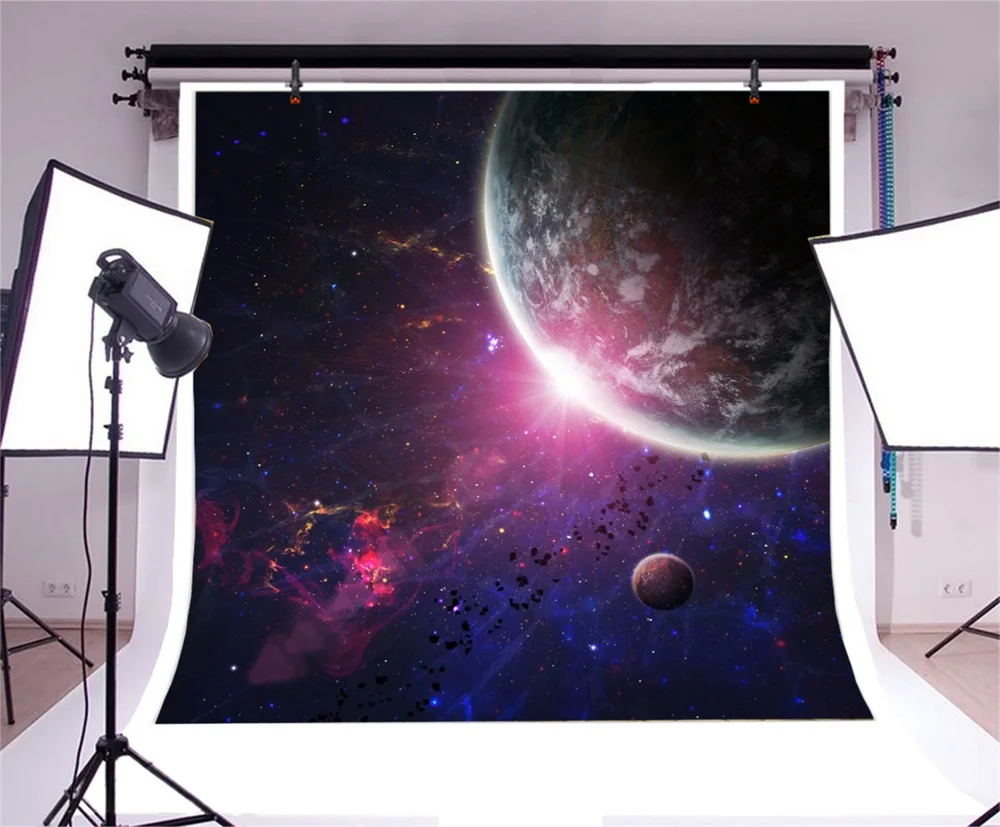 Laeacco Universe Nebula Planets Light Scene Photography Backgrounds Customized Photographic Backdrops For Photo Studio