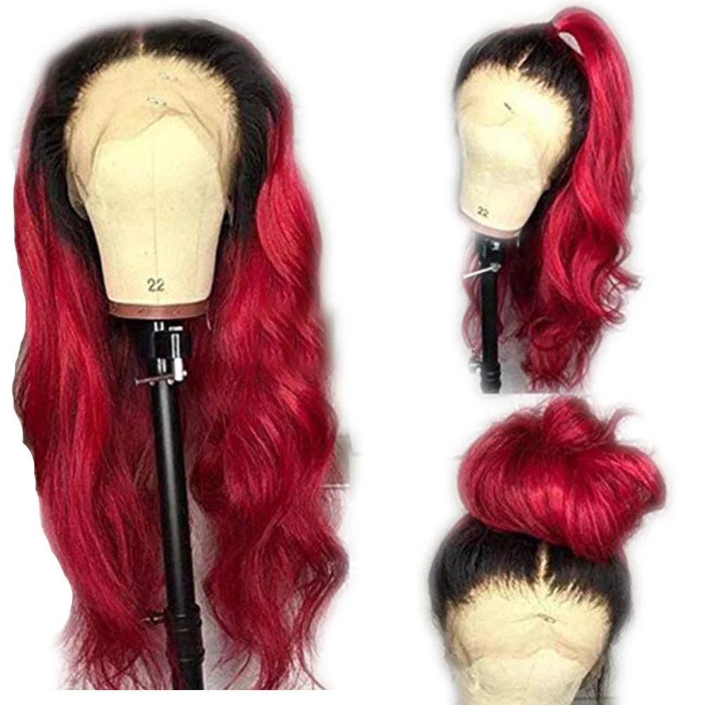 SimBeauty 13x6 парик с кружевом спереди бразильские человеческие волосы парики на шнурках 180% плотность натуральный цвет и Омбре 1B/красная волна