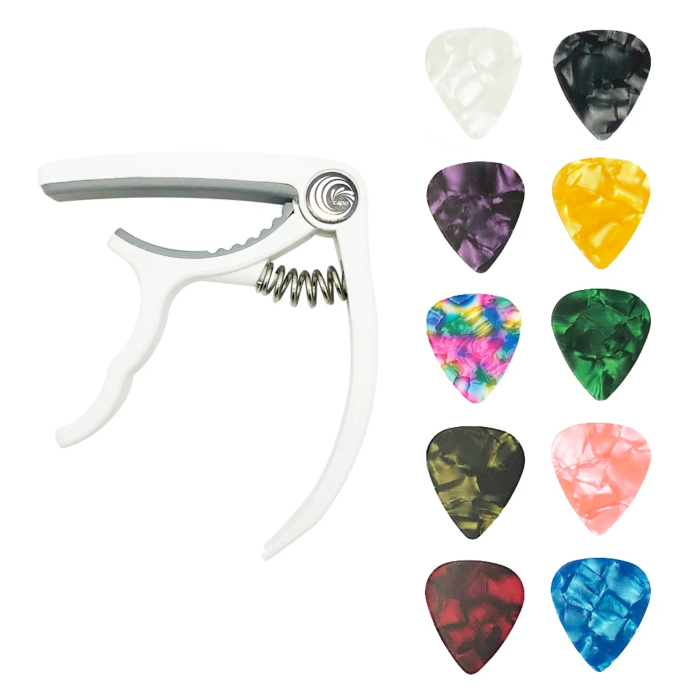 SLOZZ Guitarra de plástico Capo + 10 selecciones mediador para Guitarra eléctrica acústica Capotraste accesorios 0,96 0,71 0,46mm de espesor SLOZZ Guitarra de plástico Capo + 10 selecciones mediador para Guitarra eléctrica acústica Capotraste accesorios 0,96 0,71 0,46mm de espesor