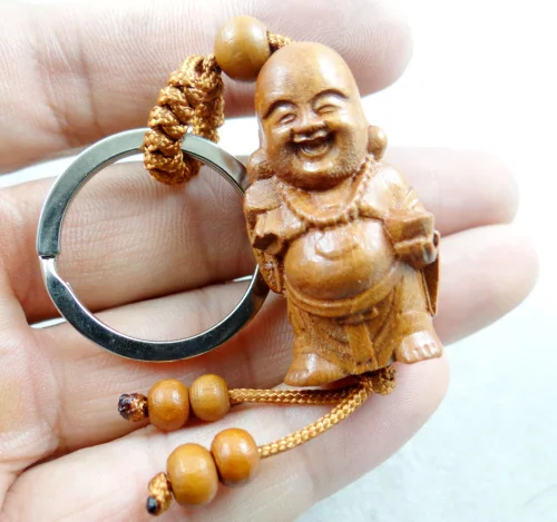

Mahogany Three-dimensional Engraving Key Chain Lifelike Maitreya Key Ring 3pcs/lot A31