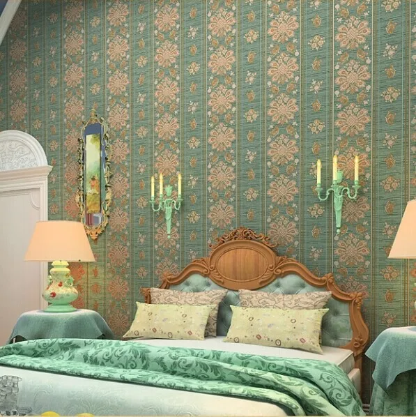 

Brand 3d feel Green Europe Damascus stripe embossed EPP wall paper flocking bedroom living room Sound-absorbin wallpapers