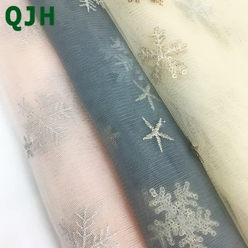 

Star&Snowflake pattern sequins lace embroidered fabric 2018 fashion French lace mesh cloth tulle fabrics evening dress net yarn