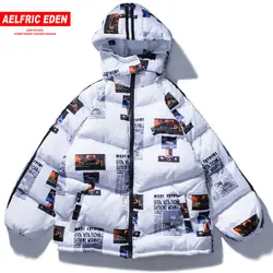 Aelfric Eden Письмо печати парки с капюшоном куртки 2018 зима теплая хлопковая парка куртка Пальто Harajuku уличная Et37