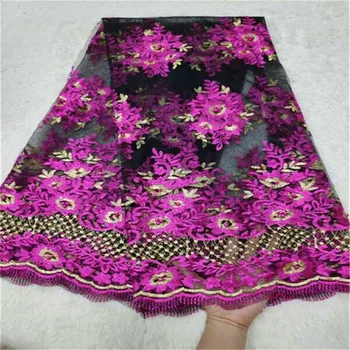 

High Quality African Lace Fabric Rose black beads French Net Embroidery Tulle Lace Fabric For Nigerian Wedding Party Dress