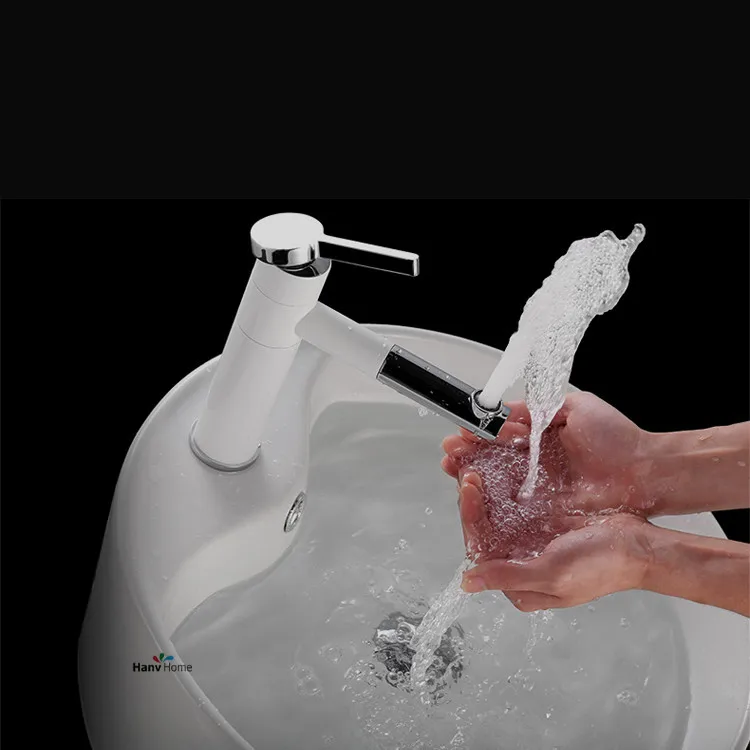 360 Degree Adjustment Countertop White Brass Bathroom Basin Faucet