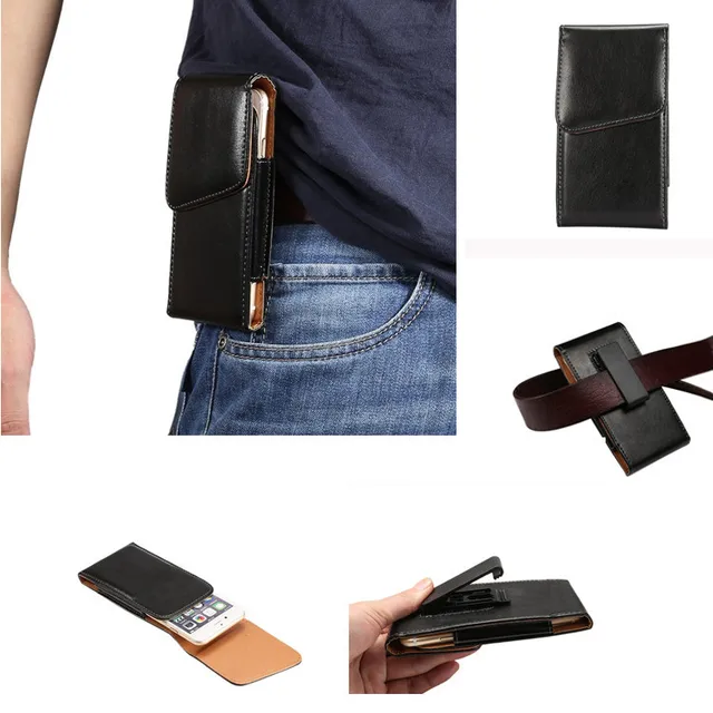 Men Business Black Belt phone case Leather Waist Phone Pack On Belt For