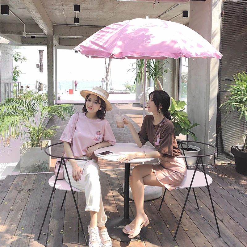 

Mishow O-Neck collar cotton character print loose women T-shirt 2019 spring summer loose solid tees casual female tops MX19A3392