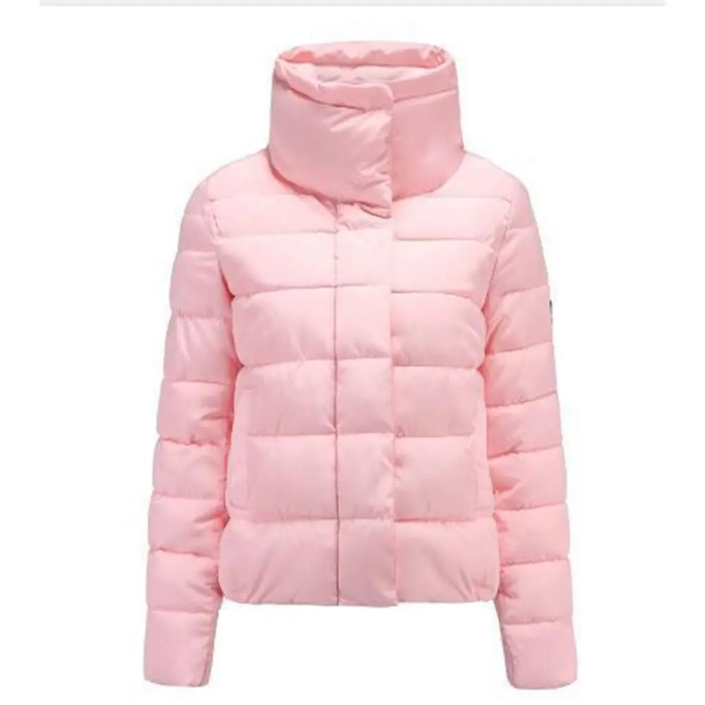 Зимние теплые зеленые Повседневное Белые Простые Для женщин с хлопковой подкладкой куртки для худого телосложения плотные молнии плотная Кнопка женский пальто Модная верхняя одежда - Цвет: Розовый