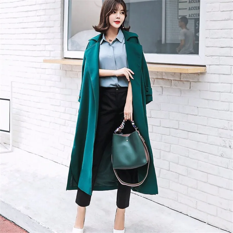 Mujer Taille Abrigo Cardigan Lâche Tranchée Couleur Causal Longue Outwear Pardessus Solide Ceinture Femelle Automne Manteau Élégant H376 Femmes qI6fxxtwp