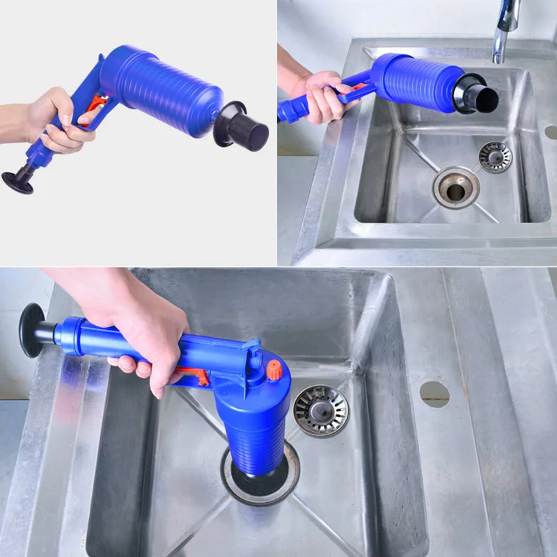 Toilet Cleaning Brush Bathroom Accessory Gun Type Floor Drain Suction Air Pressure Cleaning Tool 4 Plugs