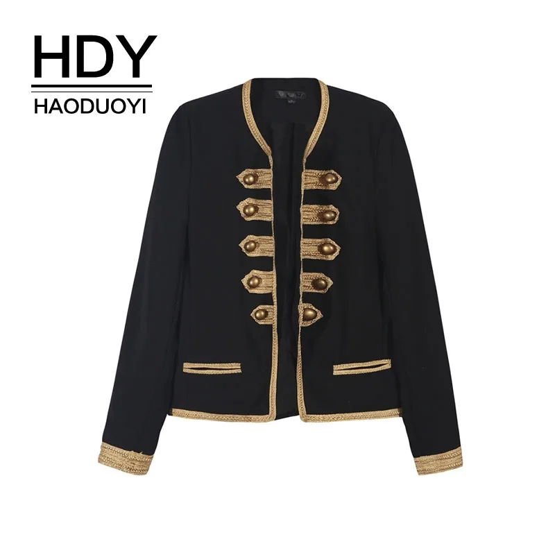 HDY Haoduoyi Vintage Black Golden Classic Jacket Double Breasted Jackets Women Coat Fashion Slim Fit Basic Coats Outwear HDY Haoduoyi Vintage Black Golden Classic Jacket Double Breasted Jackets Women Coat Fashion Slim Fit Basic Coats Outwear