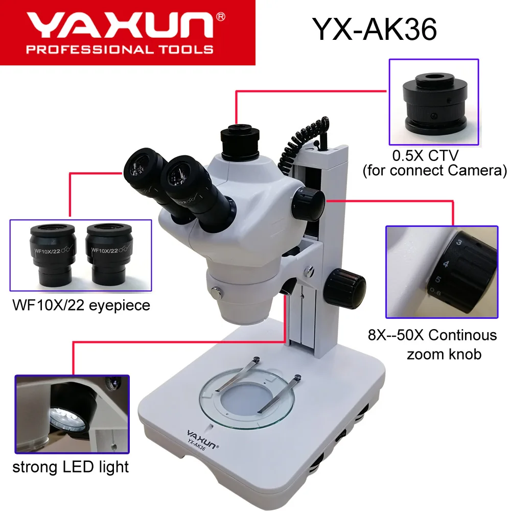 Профессиональный бинокулярный стереозвук YAXUN 8X 50X мобильный телефон микроскоп