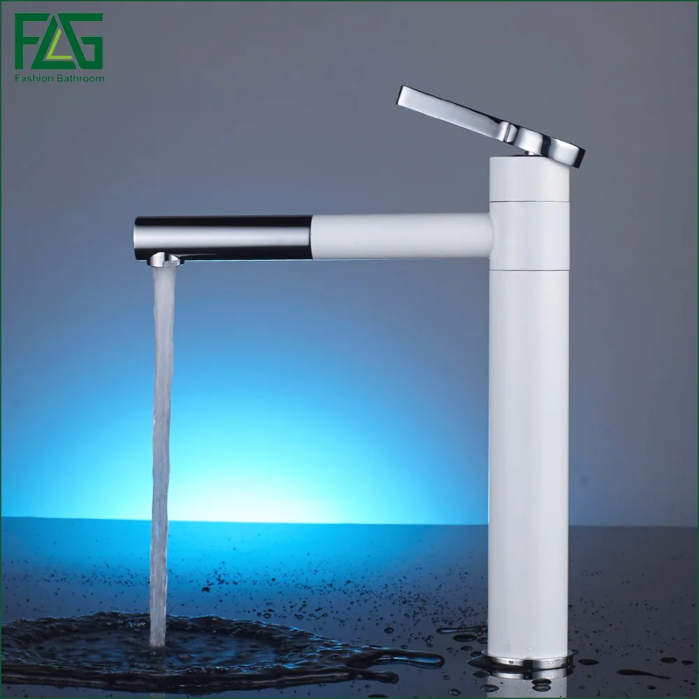 

FLG Basin Faucets Platform Heightening White Color Chrome Brass Basin Tap Rotate 360 Degrees Deck Mounted Faucet Robinet 102-22W