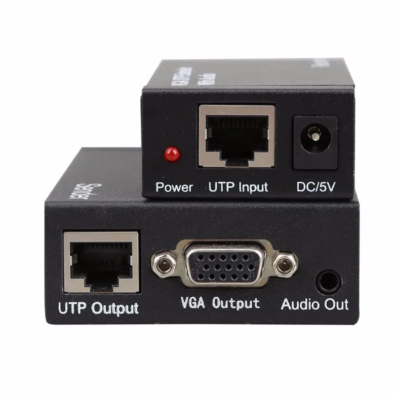 Двойной видео VGA UTP 1x1 Splitter Extender с аудио до Cat5/6 до 300 м VGA UTP Extender отправитель приемник с США/ЕС Plug