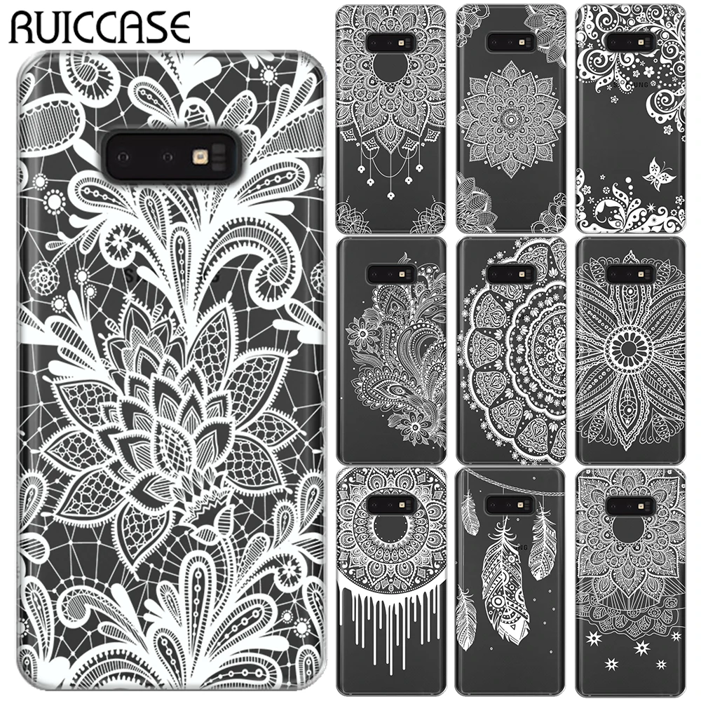 

For Samsung Galaxy A10 A30 A50 M10 M20 M30 S10E S10 Plus E Silicone Case White Sexy Floral Mandala Lace Flower TPU Back Cover