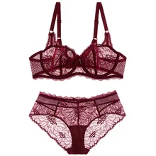 JIGERJOGER плюс размер красный, прозрачный нижнее белье, бюстгальтер, комплект с цветочным кружевом и бантиком, спортивный бюстгальтер и трусы, комплект нижнего белья