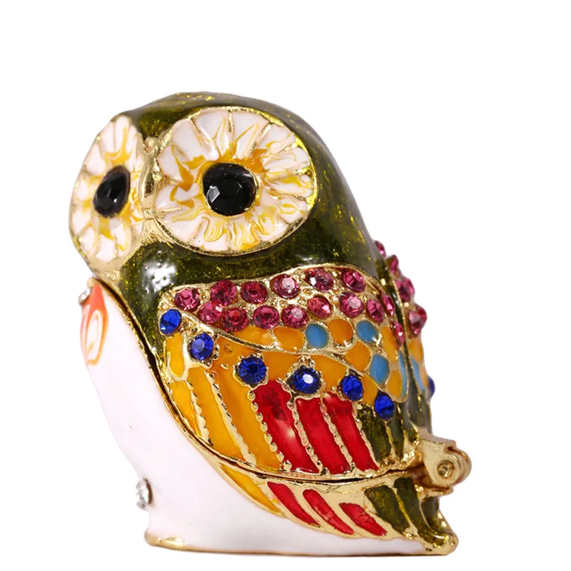 

1.5*1.3IN Brown Metal Owl Trinket Box Home Decor Display Figurine Wedding Jewelry Beauty Storage Stands Birthday Gift Crafts