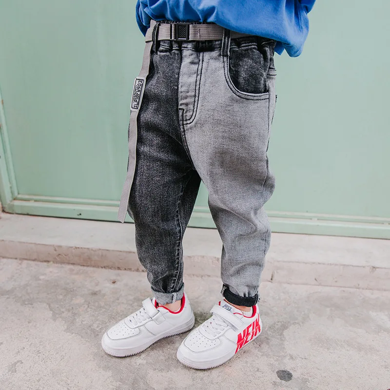  Children 2018 spring and autumn jeans tide boy color matching foreign pants trousers slim pants mal