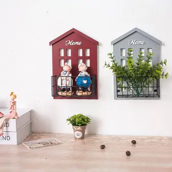 

Wall Shelf Wooden House Shape Storage Rack Hanging Storage Basket Box Bonsai Sundries Holder Organizer DIY Home Decoration