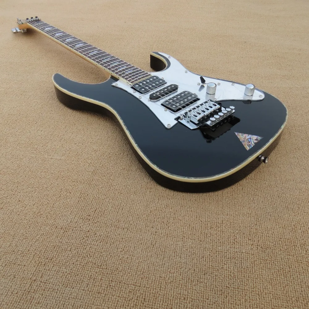

Custom Black Guitar HHS Pickups silver hardware White Pickguard colorful shell inlay,customized!PayPal available!IB-18