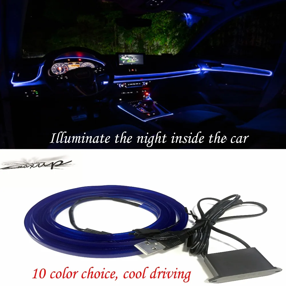 

Maxup 2019 car light 3M 10 Colors Decoration ambient light 12V Car Interior LED Neon Light EL Wire Rope Tube Line car styling