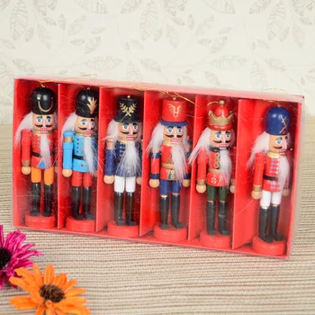 

New 6pcs 1Set 12Cm High Christmas Holiday Nutcracker Soldier Vintage German Wooden Table Walnut Toy Zakka Dolls