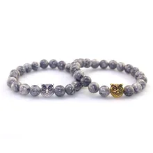 Sunsee sunling его и ее Браслеты 8 мм черные матовые и серые бусины сплав сова пара Шарм браслет ювелирные украшения для влюбленных подарки