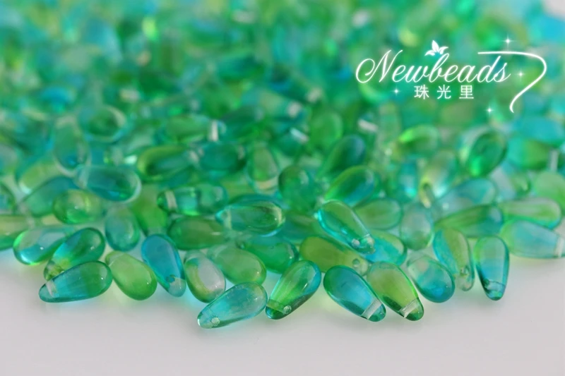 

Tear Drop 5x10mm,Czech Glass Beads Wholesale,Color 48010 Transparent Green/Lt. Green, Qty. 100 pieces/lot