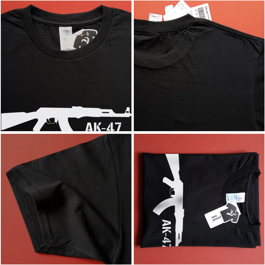 16 Цвета хлопок Повседневная футболка Ak47 Калашникова печатных Одежда высшего качества Для мужчин футболка смешные AK-47 пистолет футболки Повседневное Дизайн 3XL
